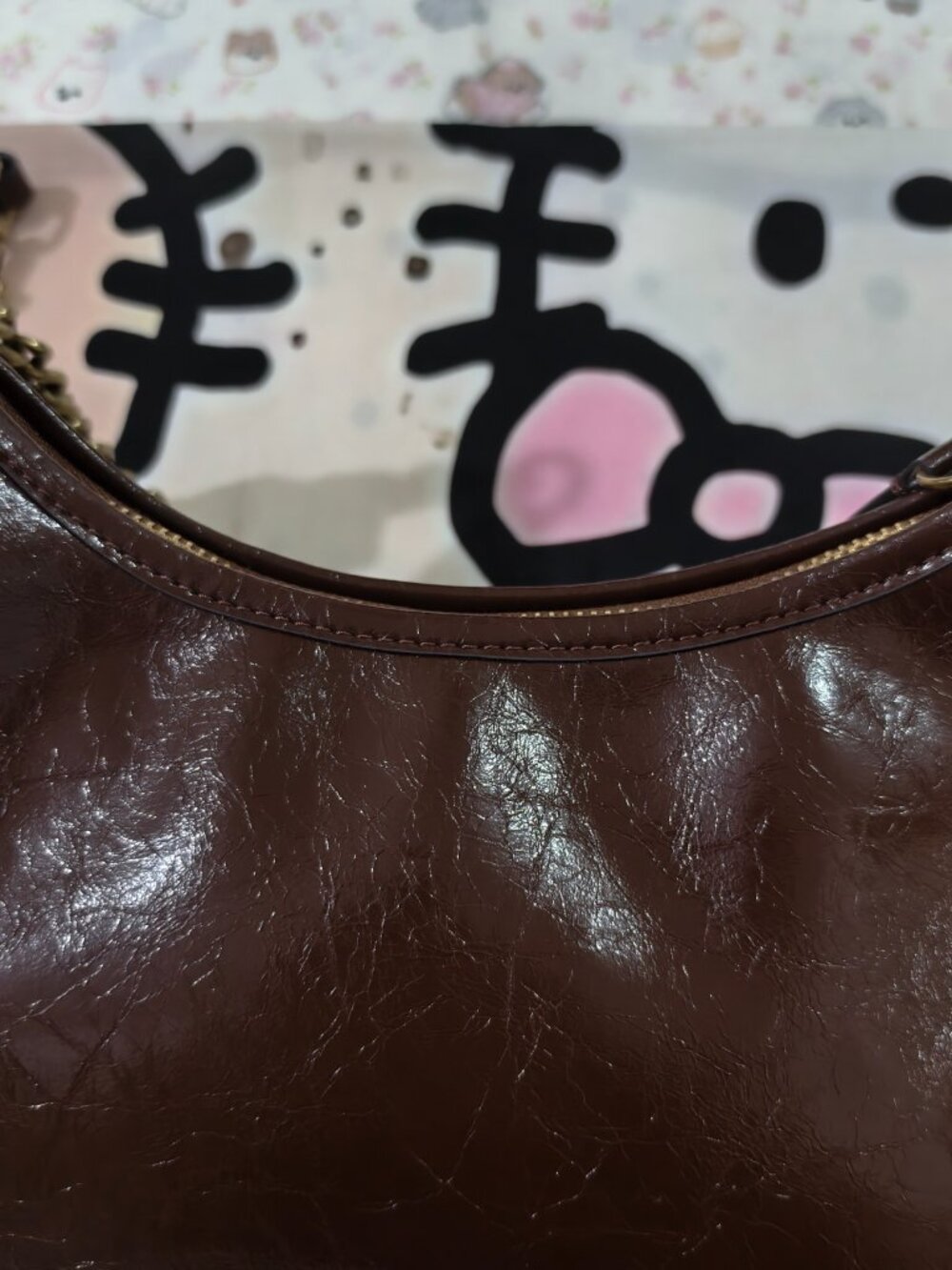 Coach Dark Brown Waxed Leather Chain Shoulder Bag - Picture 8 of 10